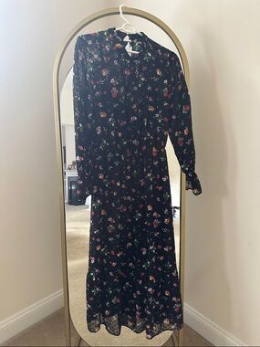 Floral Long Sleeve Black Maxi Dress. Never worn!